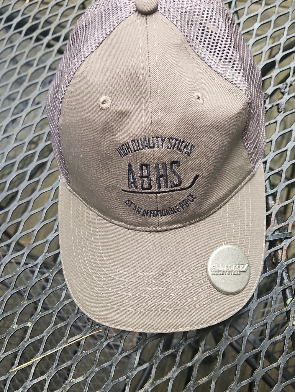 ABHS Embroidered Mesh Trucker Hat in Taupe